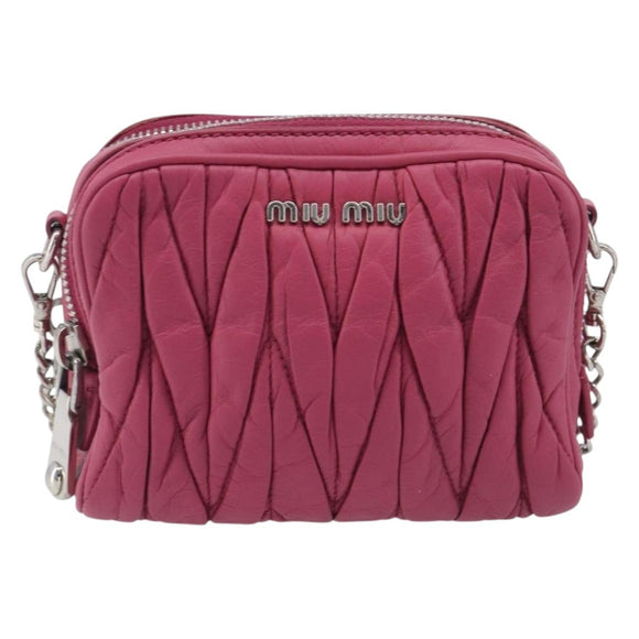 Miu Miu Matelasse Chain Shoulder Bag Leather Pink Silver Auth 210910