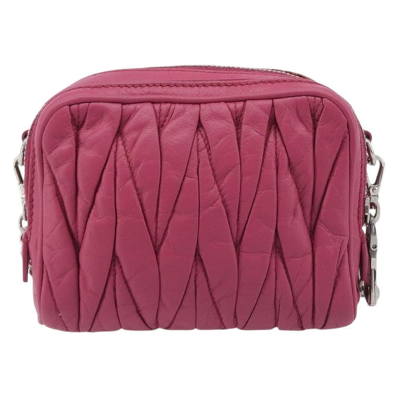 Miu Miu Matelasse Chain Shoulder Bag Leather Pink Silver Auth 210910