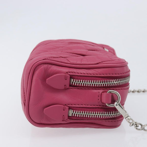 Miu Miu Matelasse Chain Shoulder Bag Leather Pink Silver Auth 210910