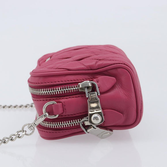 Miu Miu Matelasse Chain Shoulder Bag Leather Pink Silver Auth 210910