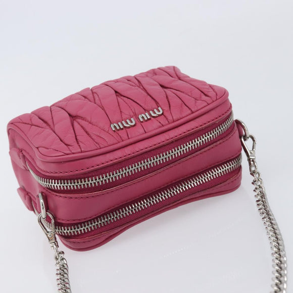 Miu Miu Matelasse Chain Shoulder Bag Leather Pink Silver Auth 210910
