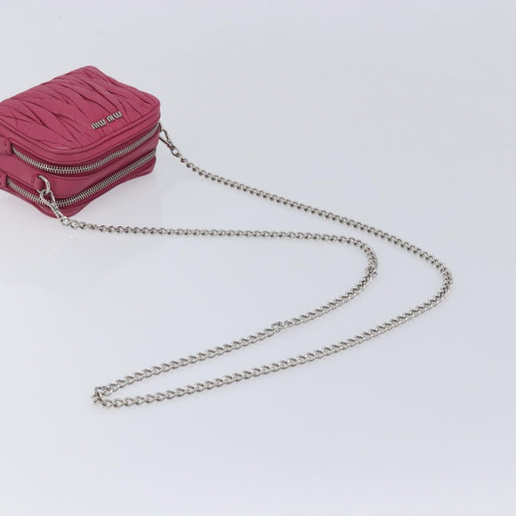 Miu Miu Matelasse Chain Shoulder Bag Leather Pink Silver Auth 210910