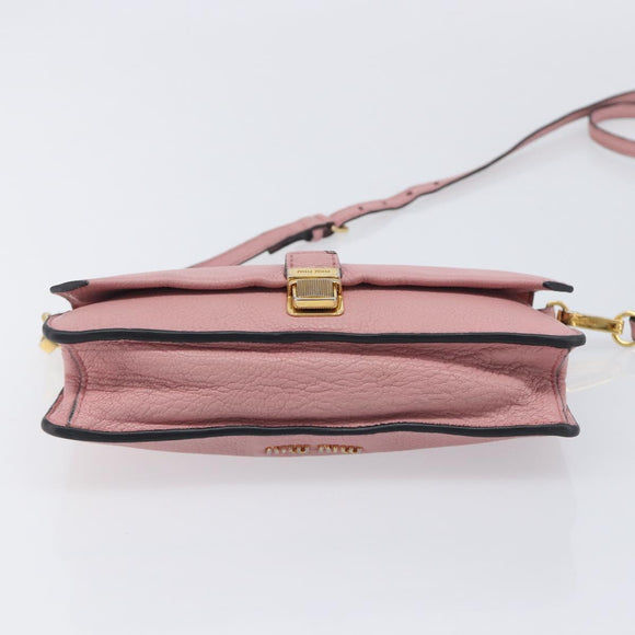 Miu Miu Madras Shoulder Bag Leather Pink Gold Auth 210911