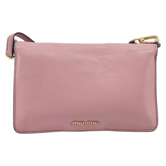 Miu Miu Madras Shoulder Bag Leather Pink Gold Auth 210911