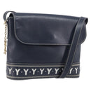 Saint Laurent Shoulder Bag Leather Navy Gold Auth 210914A-1