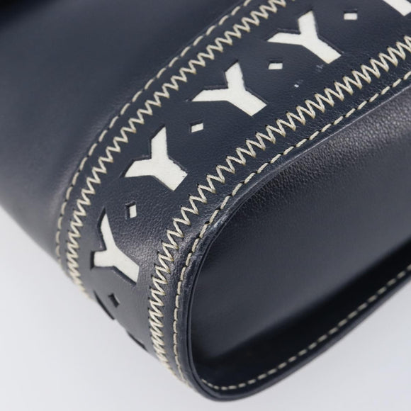 Saint Laurent Shoulder Bag Leather Navy Gold Auth 210914A