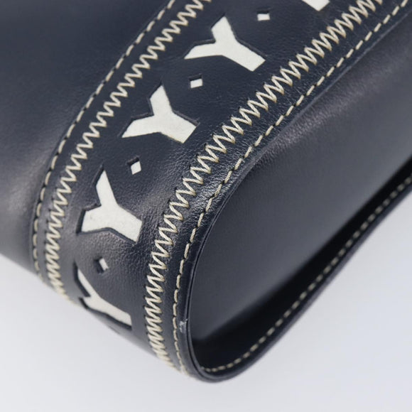 Saint Laurent Shoulder Bag Leather Navy Gold Auth 210914A