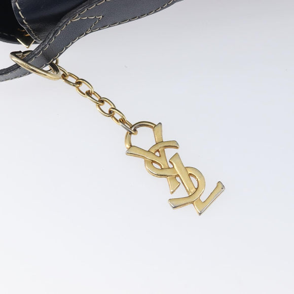 Saint Laurent Shoulder Bag Leather Navy Gold Auth 210914A