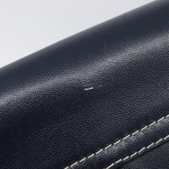 Saint Laurent Shoulder Bag Leather Navy Gold Auth 210914A