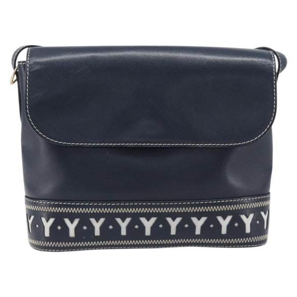 Saint Laurent Shoulder Bag Leather Navy Gold Auth 210914A