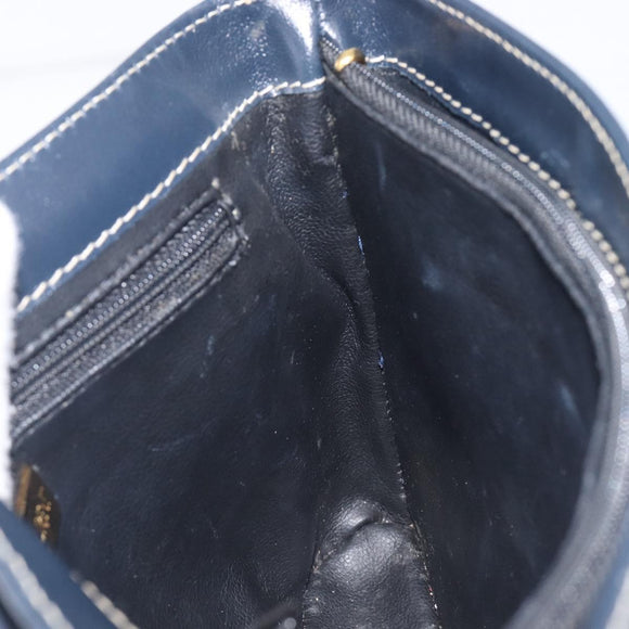 Saint Laurent Shoulder Bag Leather Navy Gold Auth 210914A