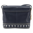 Saint Laurent Shoulder Bag Leather Navy Gold Auth 210914A-3