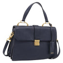 Miu Miu Madras Hand Bag Leather 2way Navy Gold Auth 210917A-1