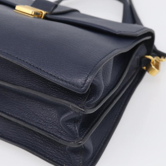 Miu Miu Madras Hand Bag Leather 2way Navy Gold Auth 210917A