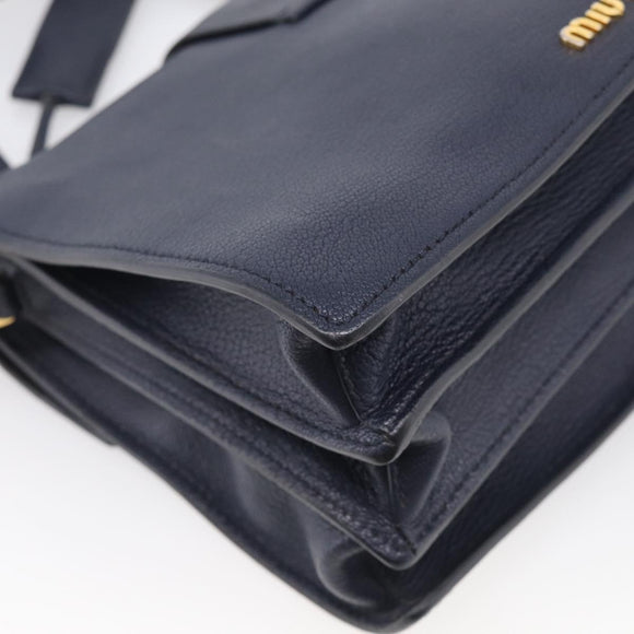 Miu Miu Madras Hand Bag Leather 2way Navy Gold Auth 210917A