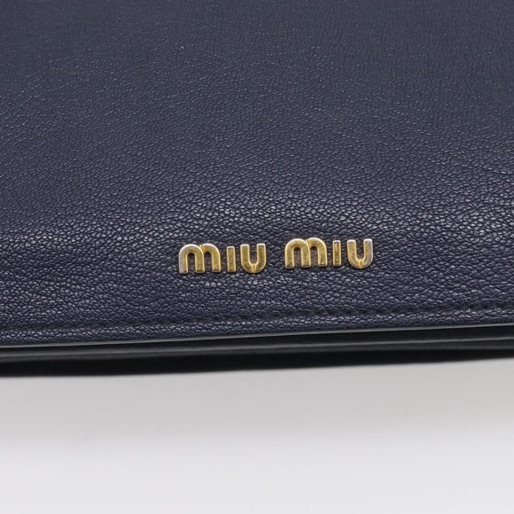 Miu Miu Madras Hand Bag Leather 2way Navy Gold Auth 210917A