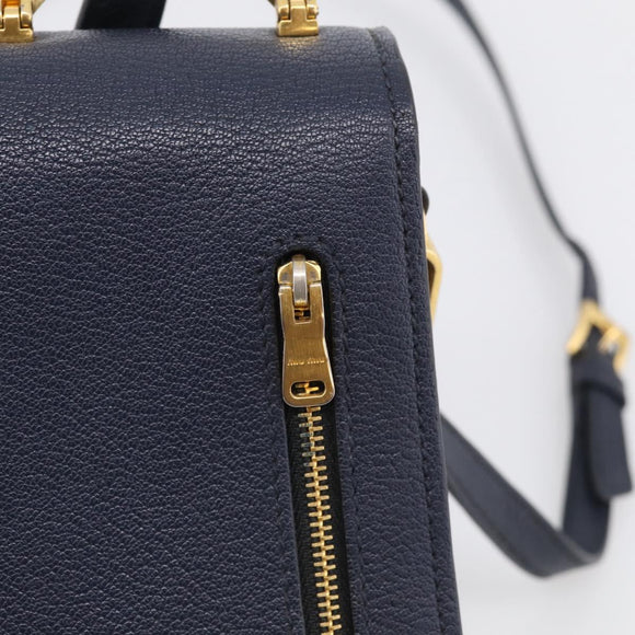 Miu Miu Madras Hand Bag Leather 2way Navy Gold Auth 210917A
