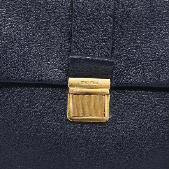 Miu Miu Madras Hand Bag Leather 2way Navy Gold Auth 210917A