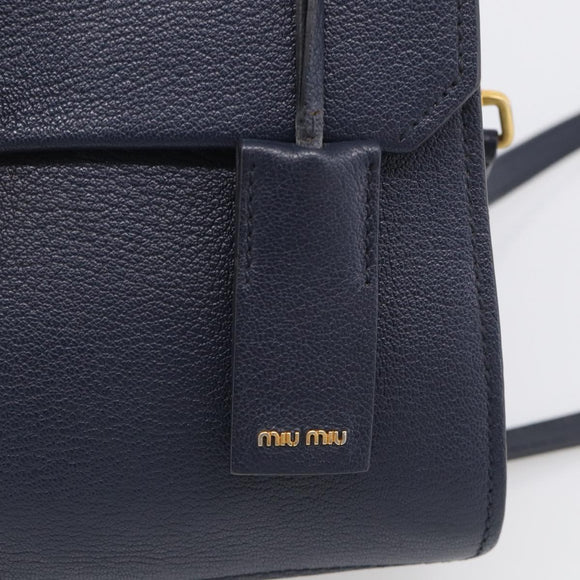 Miu Miu Madras Hand Bag Leather 2way Navy Gold Auth 210917A