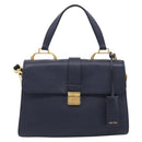 Miu Miu Madras Hand Bag Leather 2way Navy Gold Auth 210917A-2