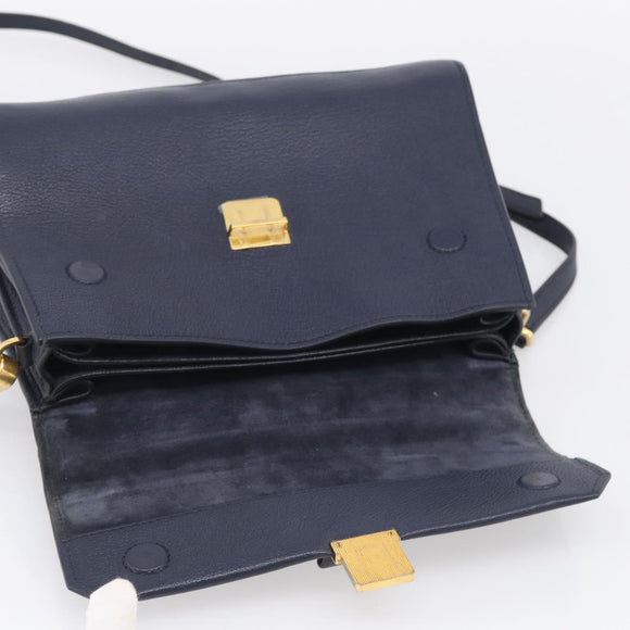 Miu Miu Madras Hand Bag Leather 2way Navy Gold Auth 210917A