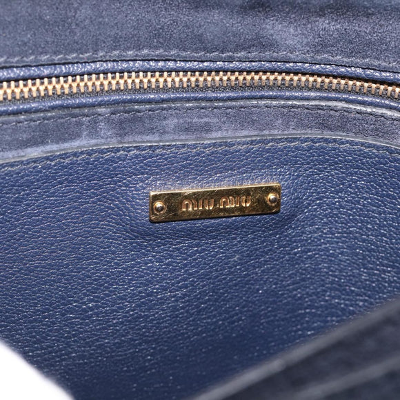 Miu Miu Madras Hand Bag Leather 2way Navy Gold Auth 210917A