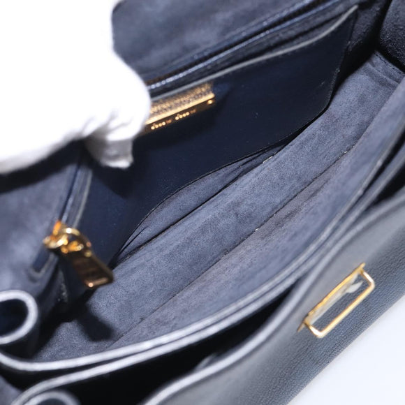 Miu Miu Madras Hand Bag Leather 2way Navy Gold Auth 210917A