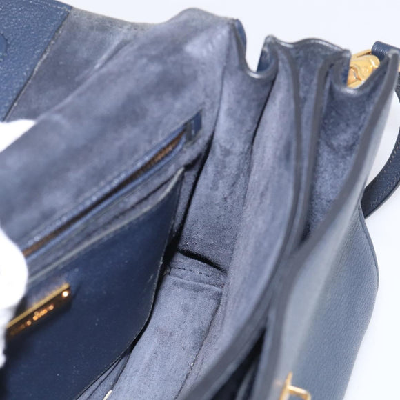 Miu Miu Madras Hand Bag Leather 2way Navy Gold Auth 210917A