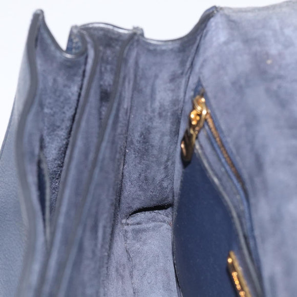Miu Miu Madras Hand Bag Leather 2way Navy Gold Auth 210917A