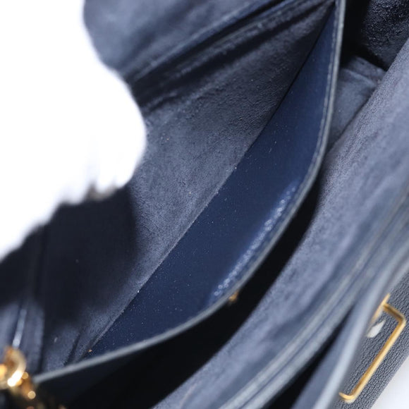 Miu Miu Madras Hand Bag Leather 2way Navy Gold Auth 210917A