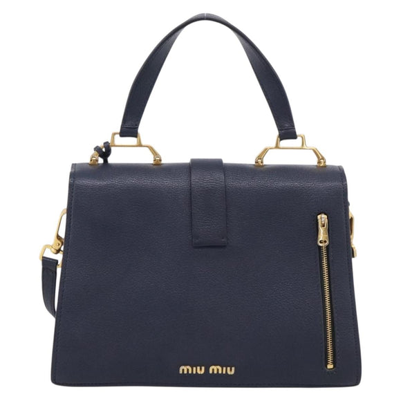 Miu Miu Madras Hand Bag Leather 2way Navy Gold Auth 210917A