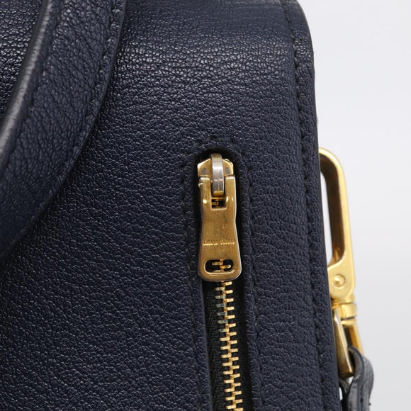 Miu Miu Madras Hand Bag Leather 2way Navy Gold Auth 210917A
