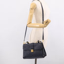 Miu Miu Madras Hand Bag Leather 2way Navy Gold Auth 210917A-34