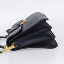 Miu Miu Madras Hand Bag Leather 2way Navy Gold Auth 210917A-4