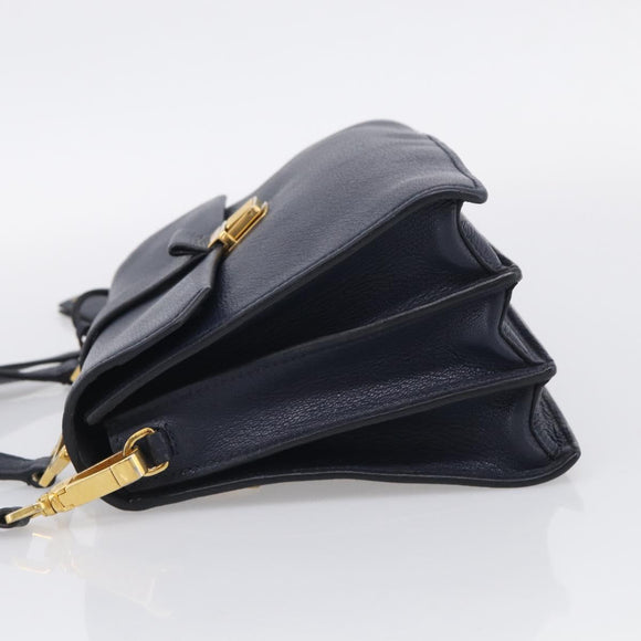 Miu Miu Madras Hand Bag Leather 2way Navy Gold Auth 210917A