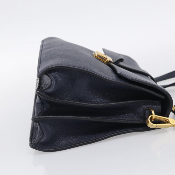 Miu Miu Madras Hand Bag Leather 2way Navy Gold Auth 210917A