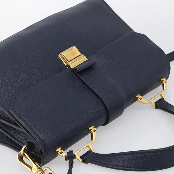 Miu Miu Madras Hand Bag Leather 2way Navy Gold Auth 210917A