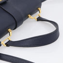 Miu Miu Madras Hand Bag Leather 2way Navy Gold Auth 210917A-7