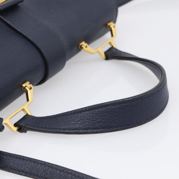 Miu Miu Madras Hand Bag Leather 2way Navy Gold Auth 210917A