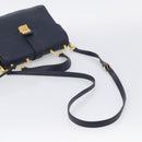 Miu Miu Madras Hand Bag Leather 2way Navy Gold Auth 210917A-9