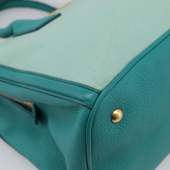 Miu Miu Madras Hand Bag Leather 2way Green Gold Auth 210919A