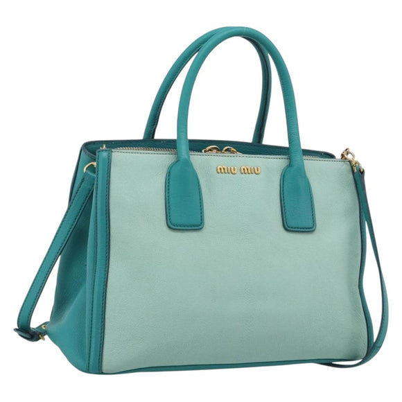 Miu Miu Madras Hand Bag Leather 2way Green Gold Auth 210919A