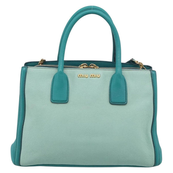 Miu Miu Madras Hand Bag Leather 2way Green Gold Auth 210919A