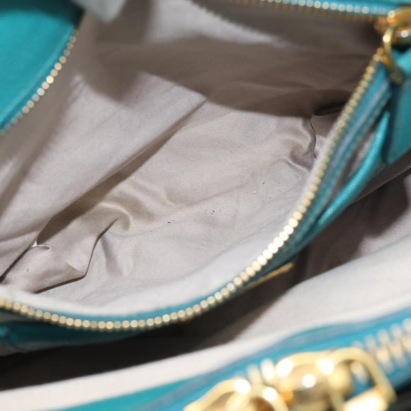 Miu Miu Madras Hand Bag Leather 2way Green Gold Auth 210919A