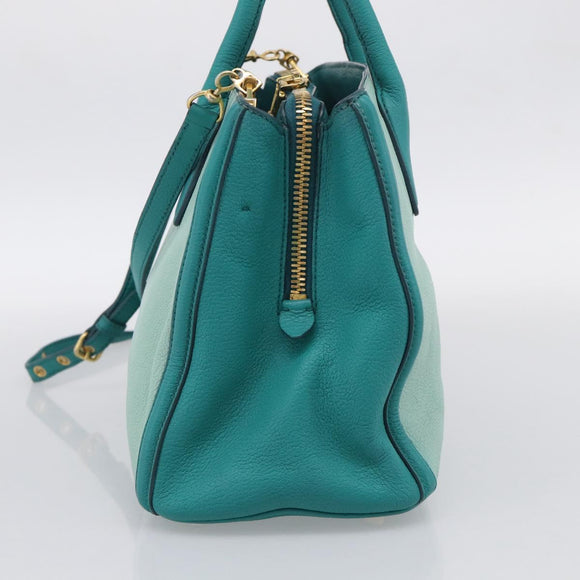 Miu Miu Madras Hand Bag Leather 2way Green Gold Auth 210919A