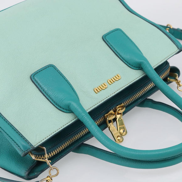 Miu Miu Madras Hand Bag Leather 2way Green Gold Auth 210919A
