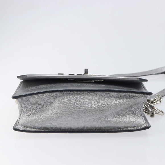 Miu Miu Shoulder Bag Leather Silver Auth 210923A