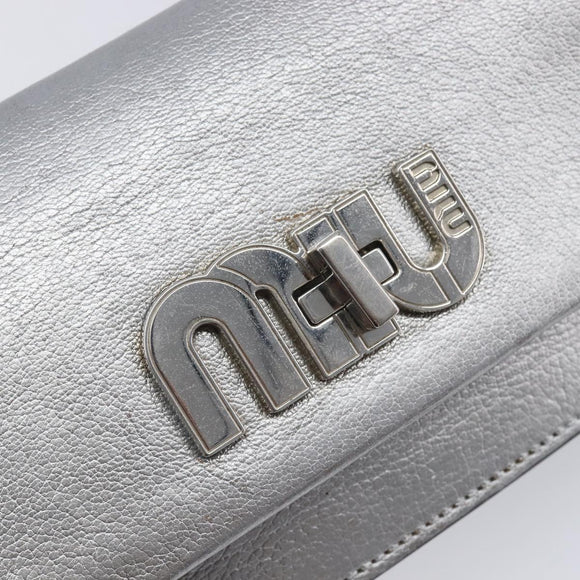Miu Miu Shoulder Bag Leather Silver Auth 210923A