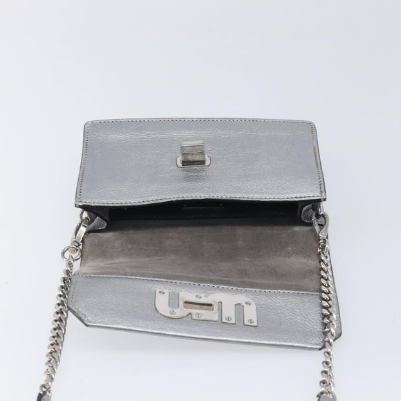 Miu Miu Shoulder Bag Leather Silver Auth 210923A