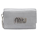 Miu Miu Shoulder Bag Leather Silver Auth 210923A-2